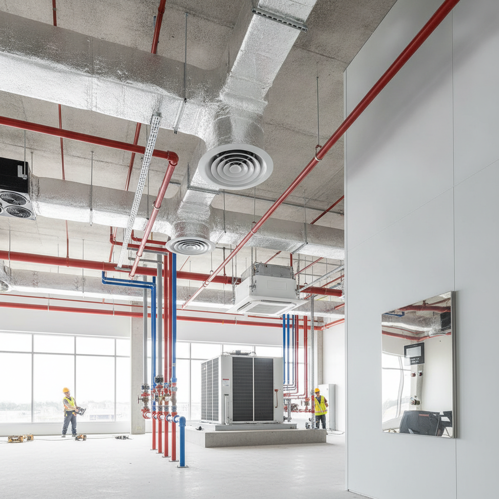 Modern HVAC sisteminin bileşenleri: dış ünite, iç ünite, kanal ve kontrol paneli