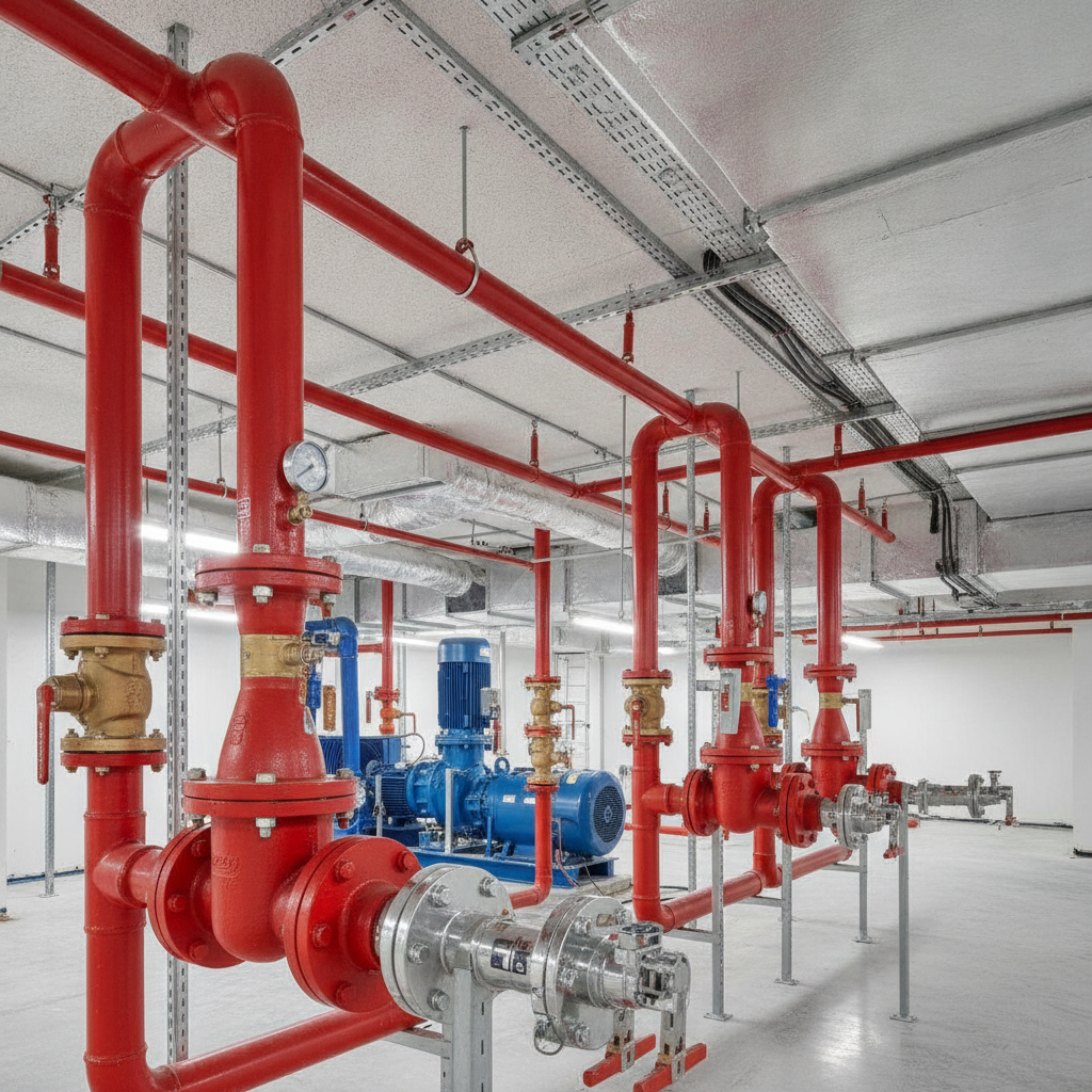 Sprinkler sistemi şeması: pompa grubu, alarm vana grubu ve zonlar